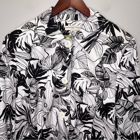 Amanda Smith Suits Black & White Leaf Print Trench Coat Size 16 - Picture 3 of 14